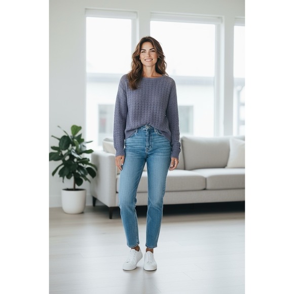 Company Ellen Tracy Lavender Angora Rabbit Hair Cable Knit Sweater Bohemian L - Picture 1 of 5